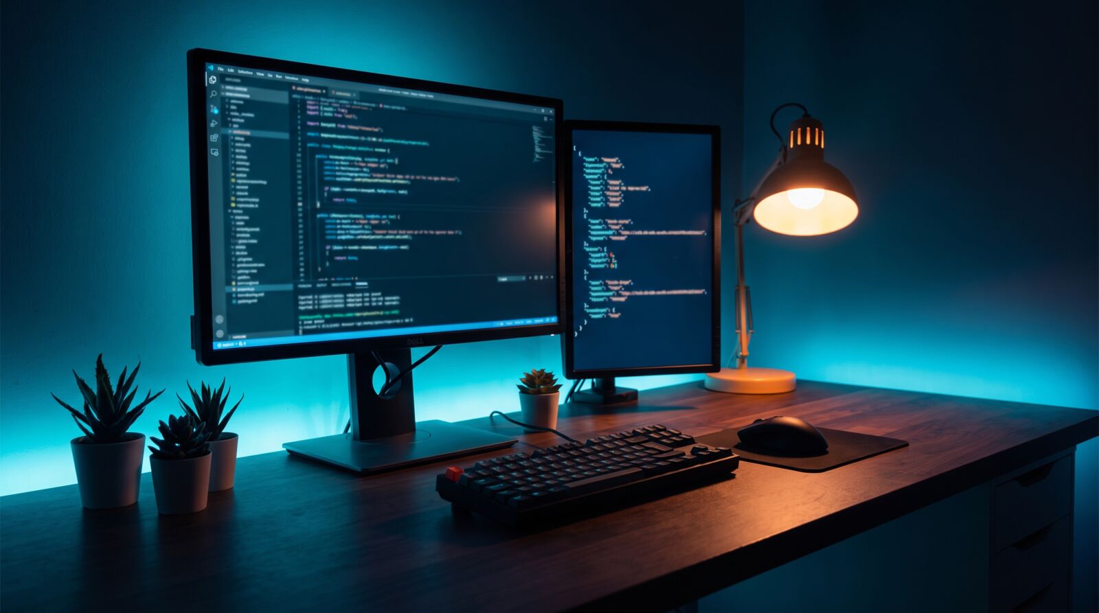 Developer workspace with AI API documentation on screen